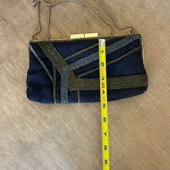 Vintage Y2K Black, Gold & Silver Beaded small handbag Kiss lock Prom party glam - Picture 6 of 8